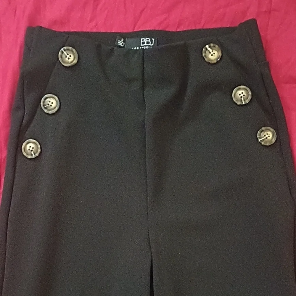 BBJ LA Black Wide-Leg Woman Pants Size S Professional Buttons Stretchy Slimming